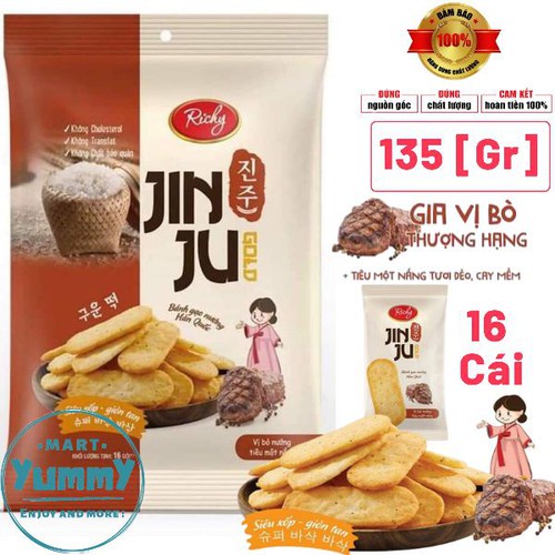 Bánh gạo JinJu vị bò nướng tiêu Richy túi 134,4gr