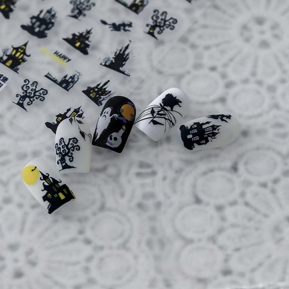 Miếng Dán Trang Trí Móng Tay Họa Tiết Xương Mèo / Bươm Bướm Phong Cách Halloween Độc Đáo