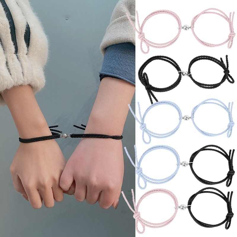 Set 2 Vòng Tay Dây Bện Mặt Hình Trái Tim Từ Tính Phù Hợp Cho Cặp Đôi / Bạn Thân