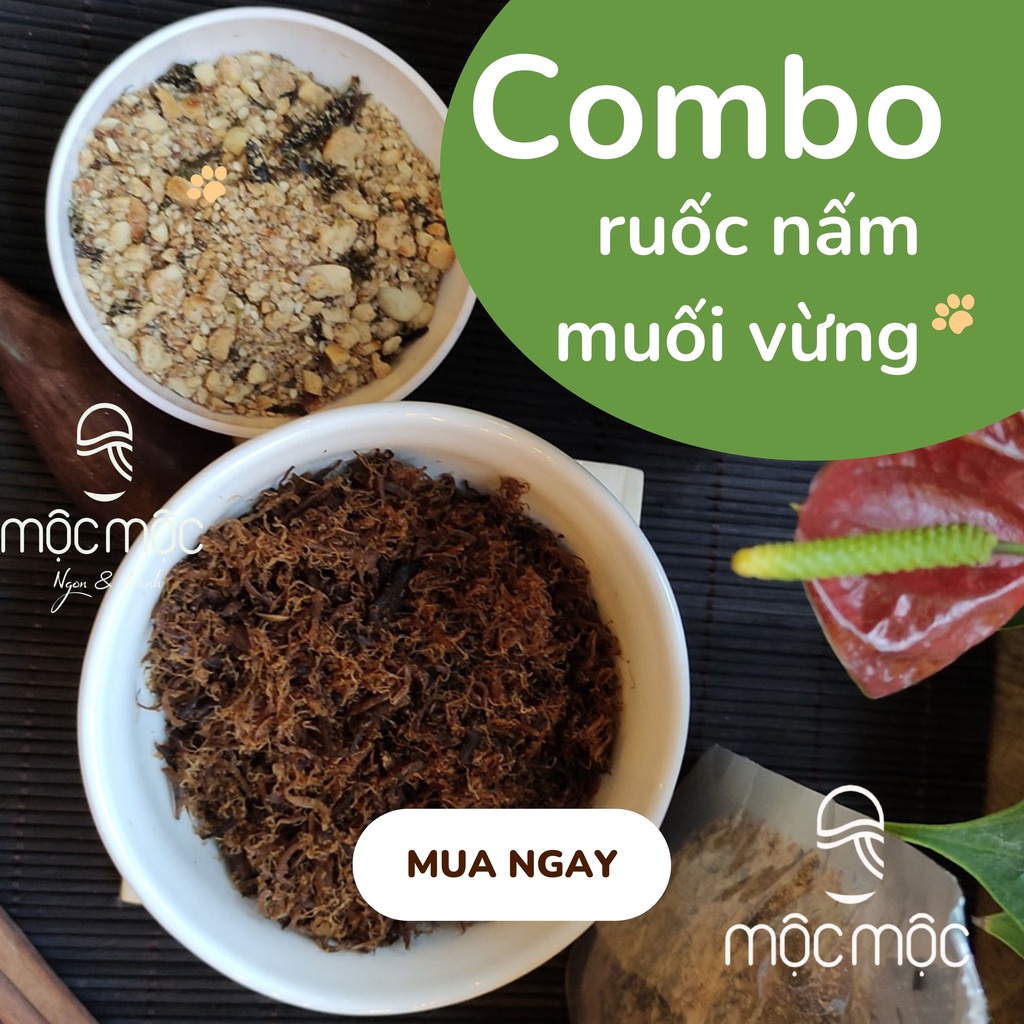 Combo 200g ruốc nấm hương và 200g muối vừng rong biển tóp chay Mộc Mộc