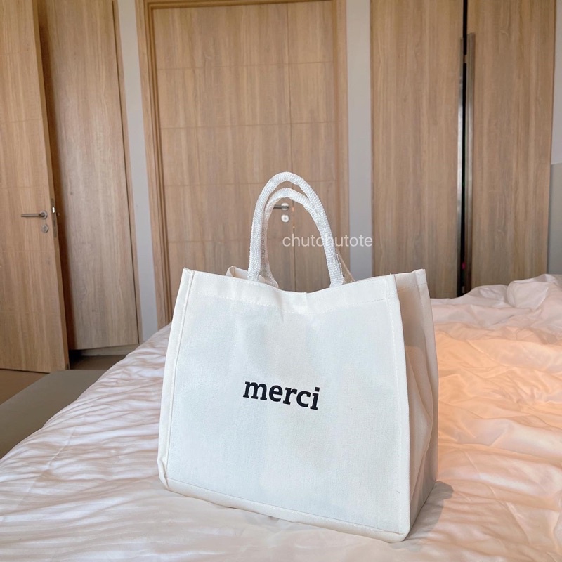 T310-T311/Túi vải Merci 2 màu trắng, đen phù hợp đi du lịch, đi biển phong cách vintage - CHUTCHUTO