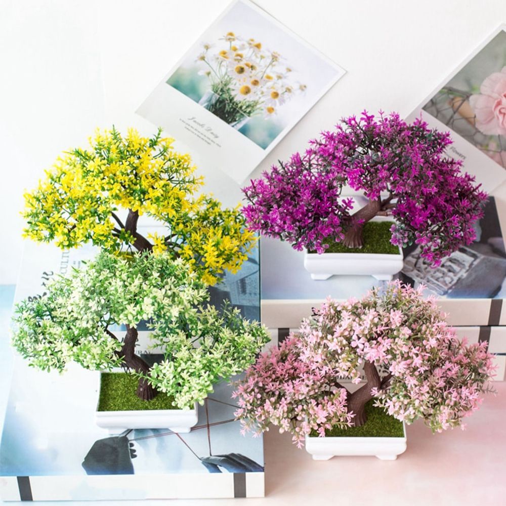 1 chậu cây bonsai nhân tạo bằng nhựa nhiều màu trang trí nhà cửa