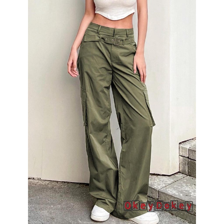 Quần Dài Lưng Cao Ống Đứng Màu Trơn Phối Túi Thời Trang Cho Nữ