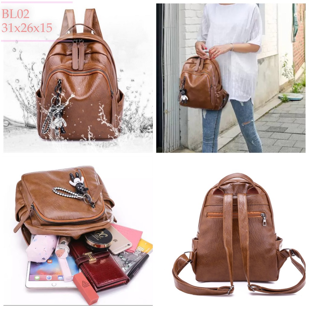 BL02- Balo Nữ Da Mềm Chống Nước Kèm Móc Phụ Kiện Hàng Chất Lượng Quảng Châu