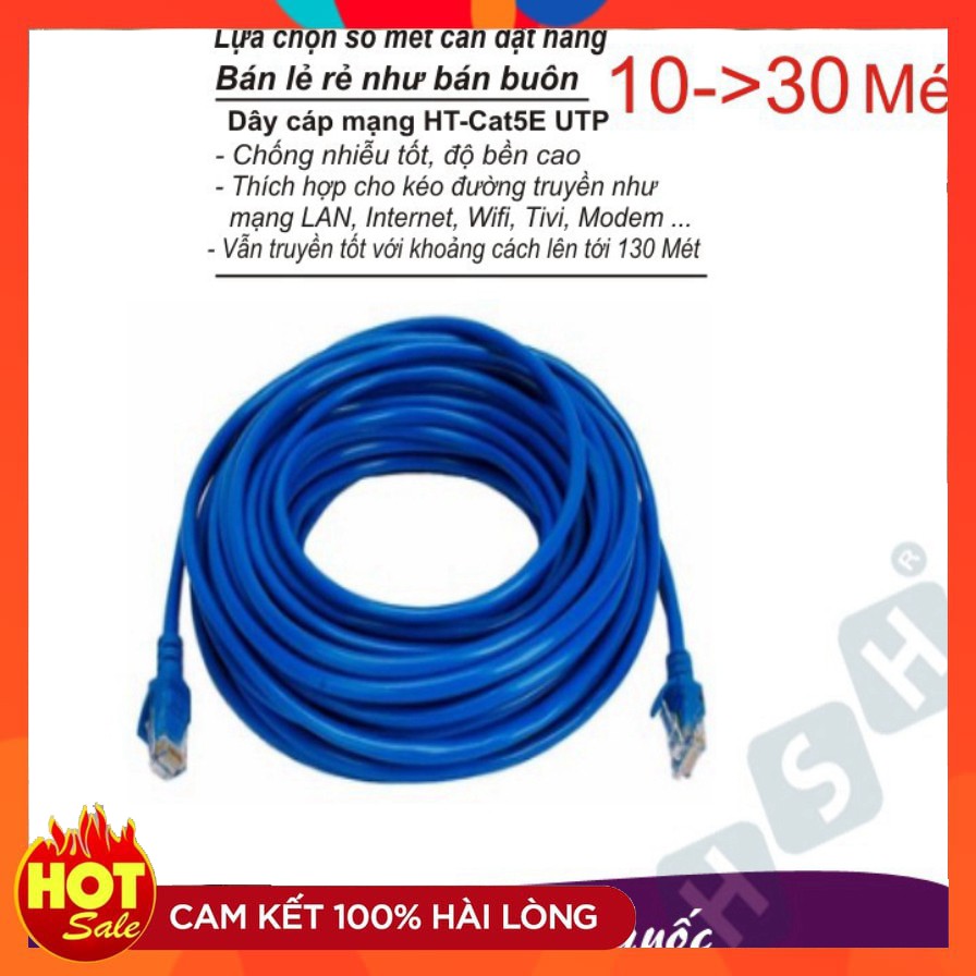 Dây cáp mạng LAN HT-CAT5E UTP - Đã có 2 đầu (10Mét đến 30Mét - Mới 100%) Màu ngẫu nhiên