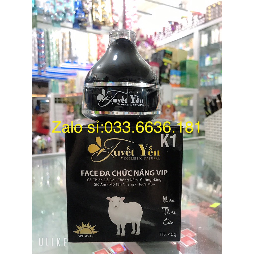 Kem Tuyết Yến K1 VIP nhau thai cừu face đa chức năng cải thiện đỏ da -chống nám-chống nắng-giữ ẩm-ngừa mụn -trắng da 40G