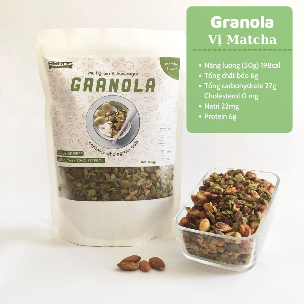 Granola Matcha siêu hạt, Ngũ cốc yến mạch cho người ăn kiêng, tiểu đường, luyện tập thể thao - chính hãng TWOBROS FOOD