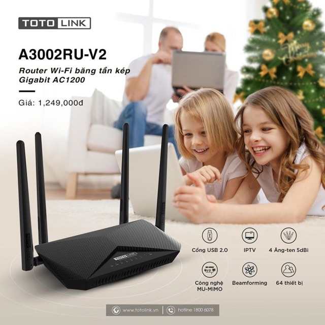 Totolink A3002RU-V2 - Router Wi-Fi băng tần kép Gigabit AC1200