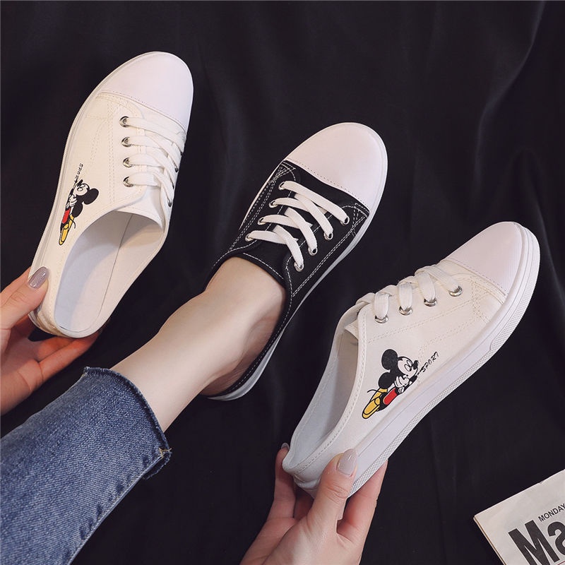 Giày lười bằng vải canvas họa tiết gấu nhỏ dễ thương thoáng khí thoải mái cho nữ d302