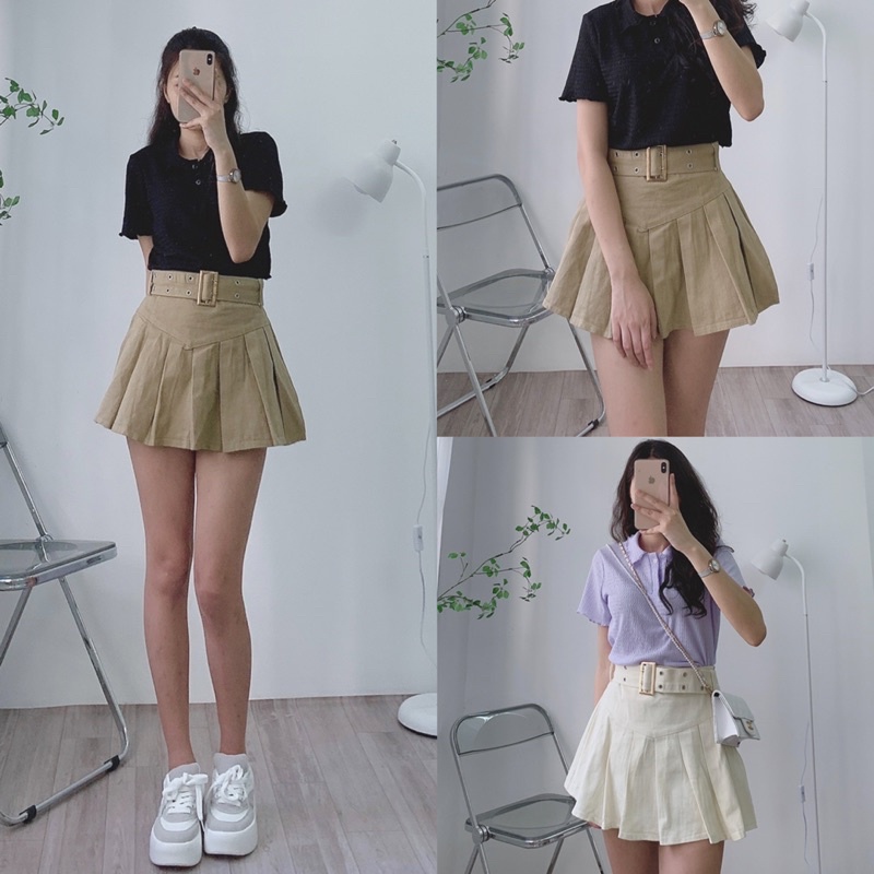 [Ảnh thật/Video]Chân Váy dập ly kèm đạ gấu xòe Serena thiết kế cạp to lưng cao