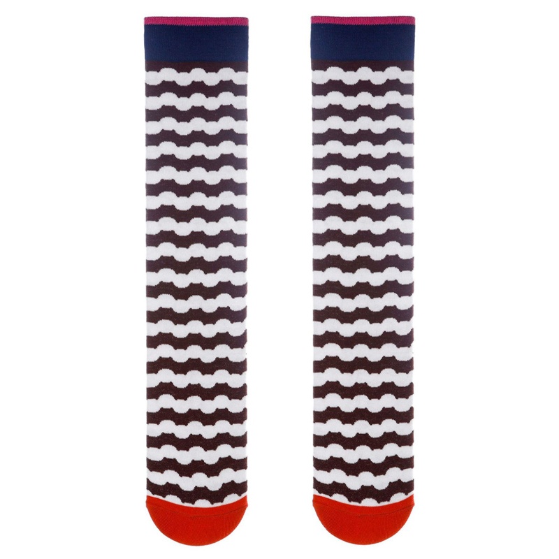 Youyo Vớ Cao Đến Đầu Gối Harajuku Nhiều Màu Sắc Họa Tiết Hình Học Kẻ Sọc Trừu Tượng Phong Cách Pháp Cổ Điển Cho Nữ