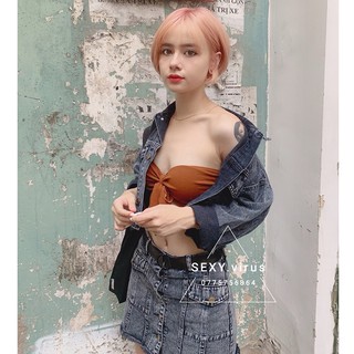 Khoác jean lửng túi hộp