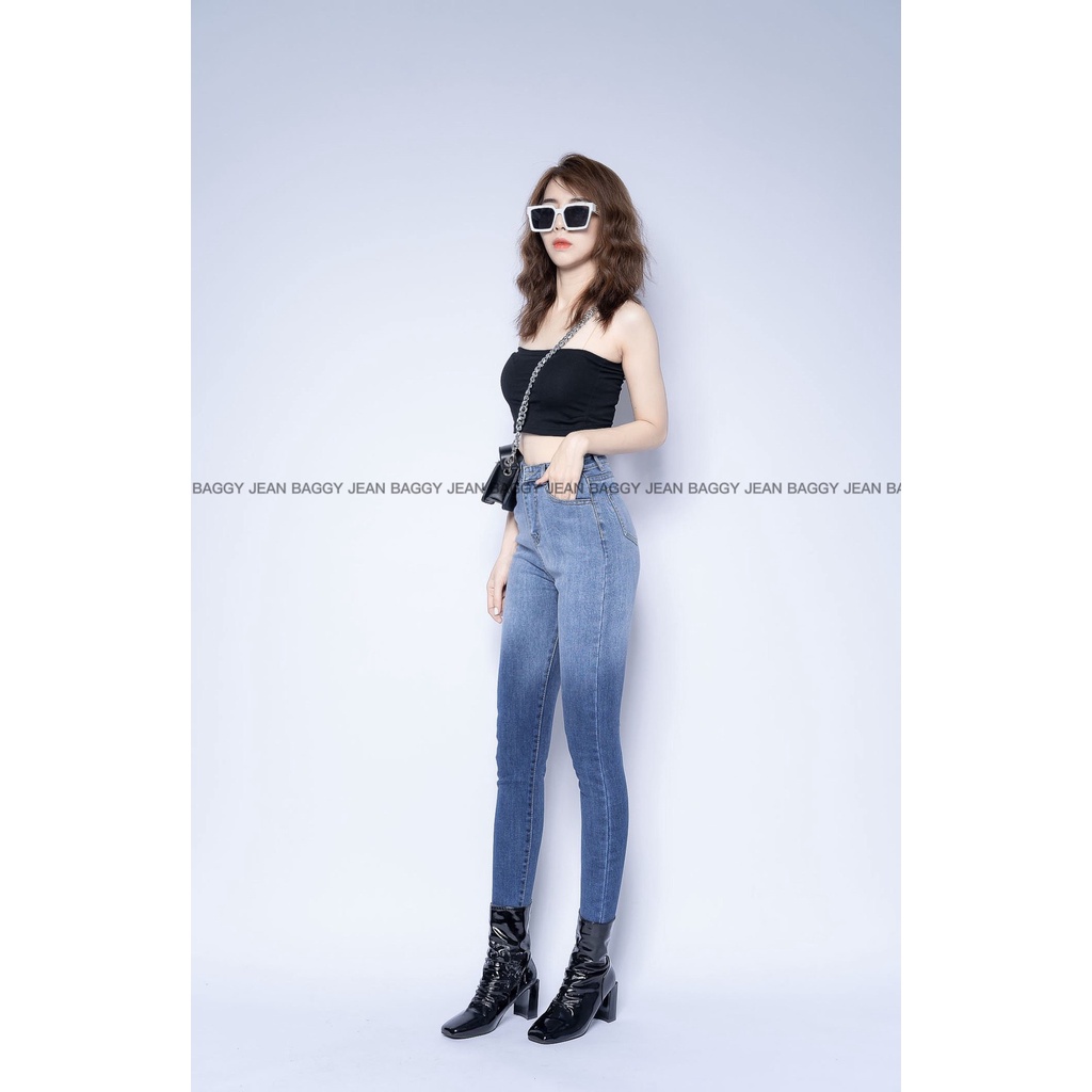Quần Dài Jean Nữ Cạp Cao Tôn Dáng Tua Lai Rách Kiểu
