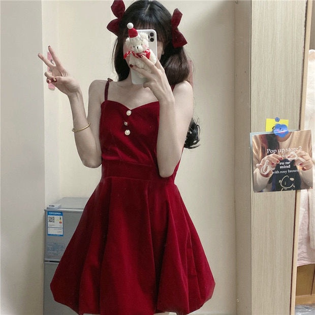 FXDAZI Set đồ nữ 2 mảnh với đầm hai dây + áo choàng tay dài dạo phố mùa xuân phong cách Hepburn