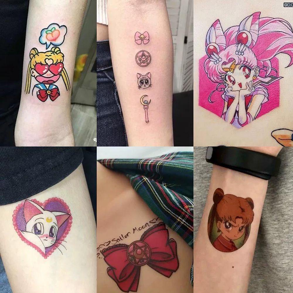 Set 30 Hình Xăm Dán Tạm Thời Họa Tiết Hoạt Hình Chống Nước Màu Đen Phong Cách Nhật Bản Cho Nữ