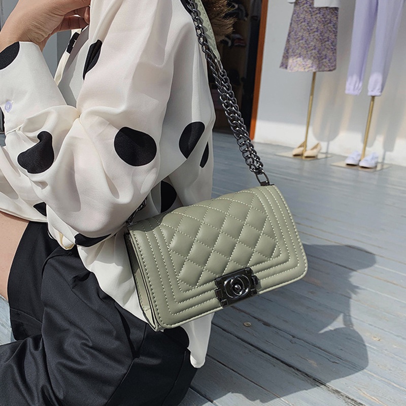 Túi đeo vai IELGY kiểu chữ nhật nhỏ phối chuỗi xích phong cách Hàn Quốc thời trang