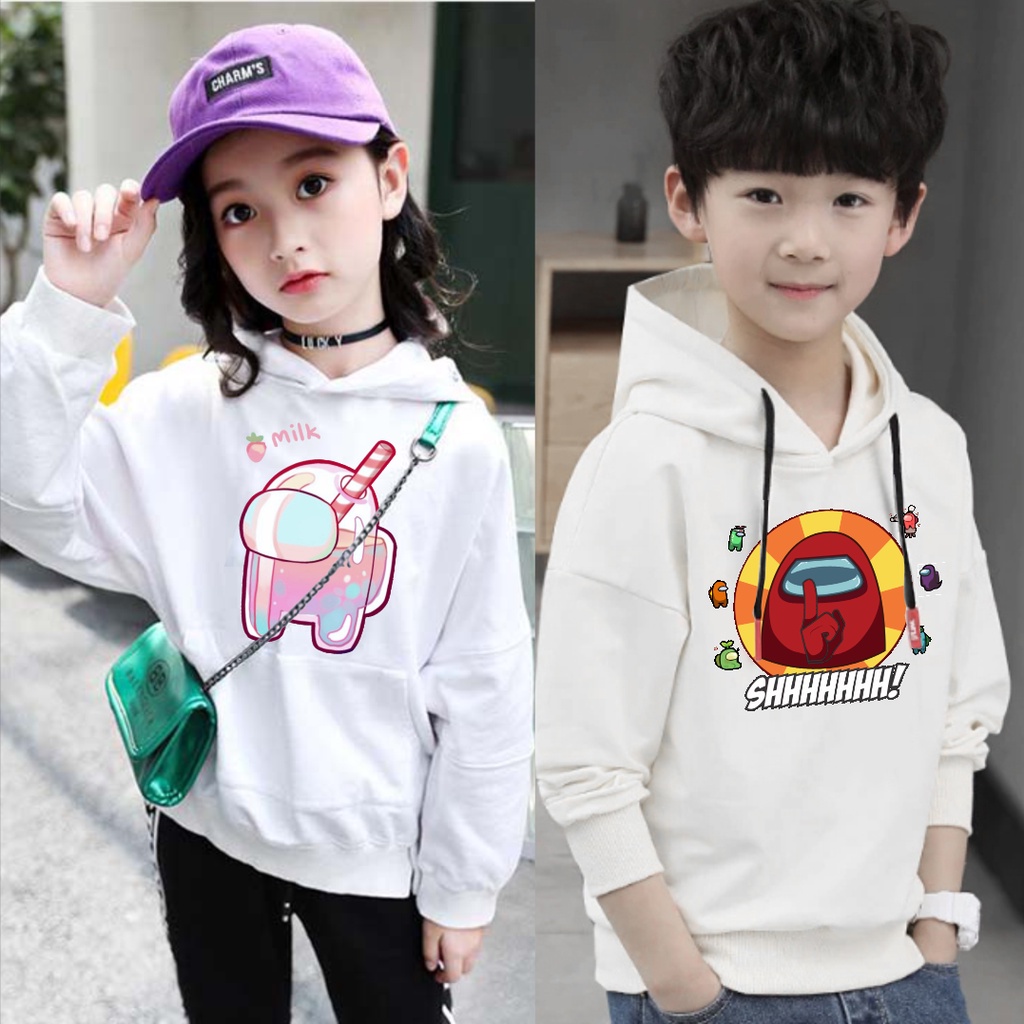 Áo khoác hoodie Among Us màu trắng cực ngầu cho bé trai bé gái