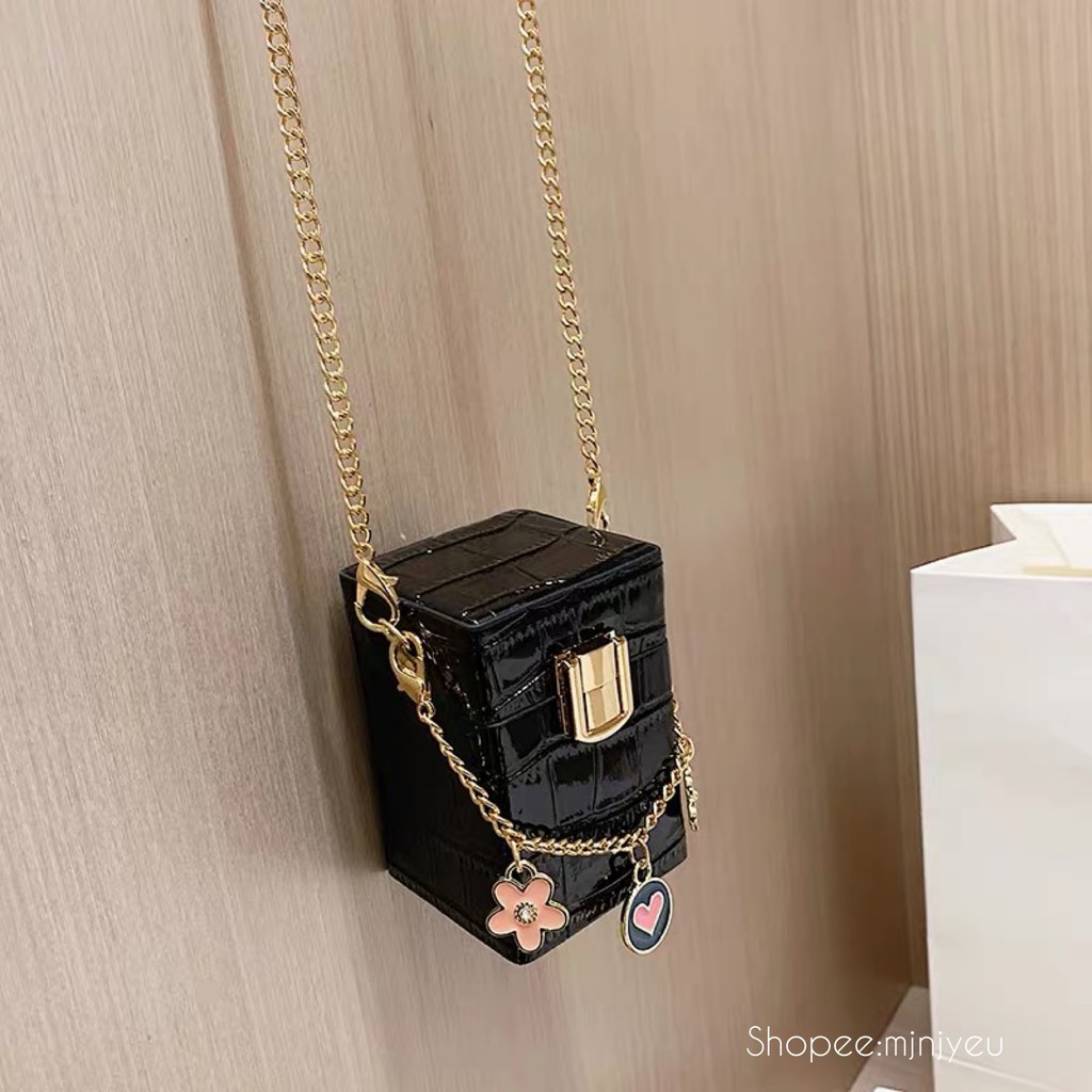 [Tặng kèm chuỗi charm dễ thươn] Túi Đeo Vai Hộp Vuông Mini Vân Da Rắn Form Vuông Cứng Cáp Cao Cấp 2021 | BigBuy360 - bigbuy360.vn