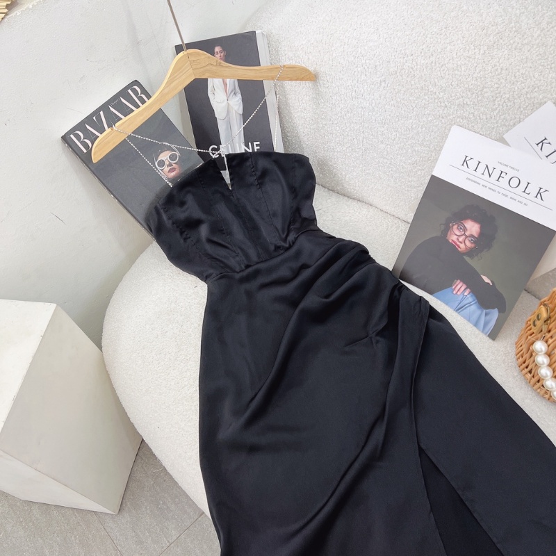 Đầm đi tiệc cổ yếm váy nữ ôm body xẻ đùi dáng dài đi dự đám cưới hẹn hò sang chảnh