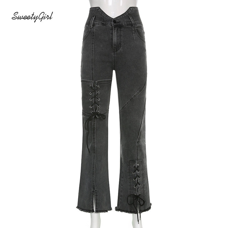 Quần Jean Dài Lưng Thấp Màu Trơn Đính Nơ Thời Trang 2022 Cho Nữ