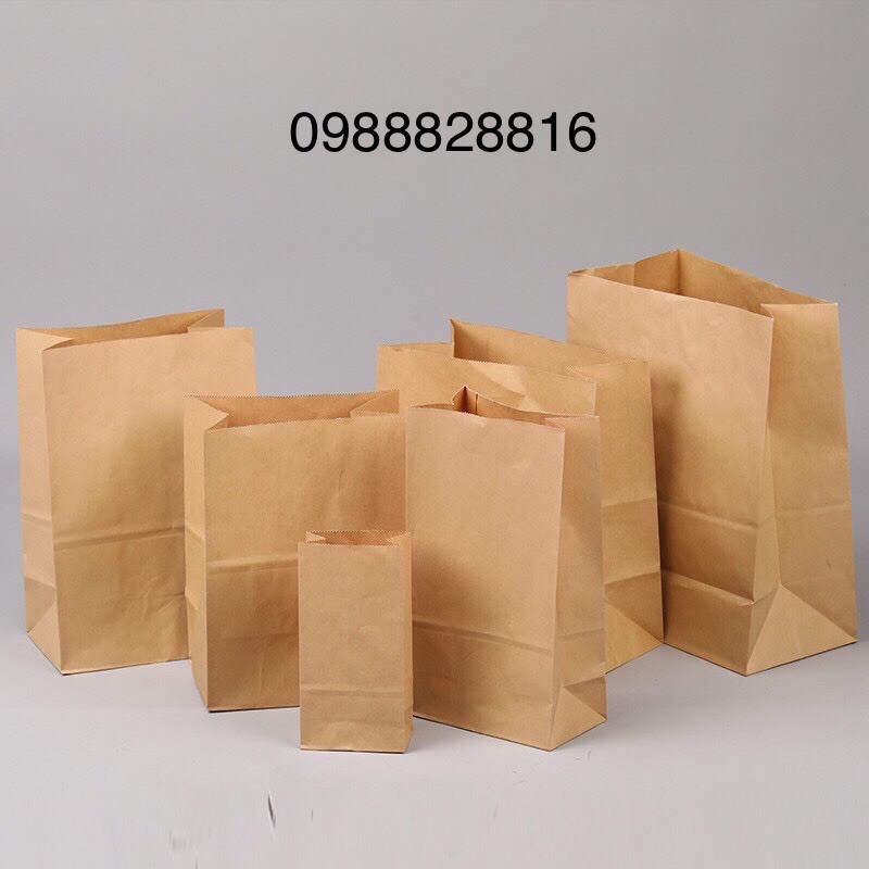 Túi giấy Kraft không quai đáy vuông đủ size