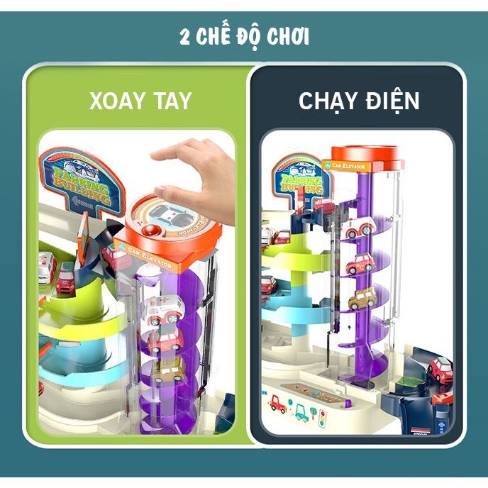 Đồ chơi mô phỏng bãi đỗ xe ô tô 3 tầng kèm 4 xe cho bé phiên bản mới, chất liệu nhựa ABS cao cấp