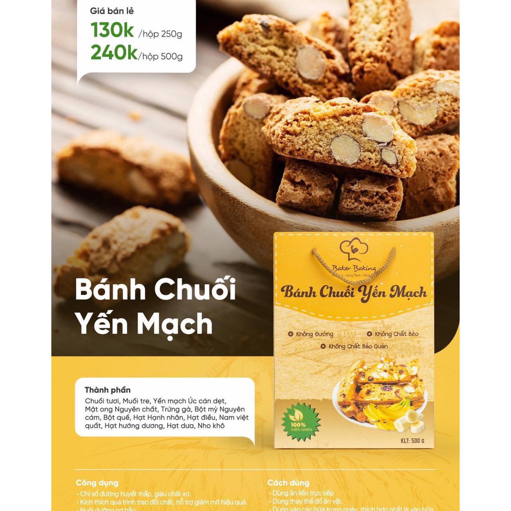 [Baker Baking] Bánh chuối yến mạch 100gr-250gr dinh dưỡng cho gymmer, bánh ăn vặt yến mạch giảm cân