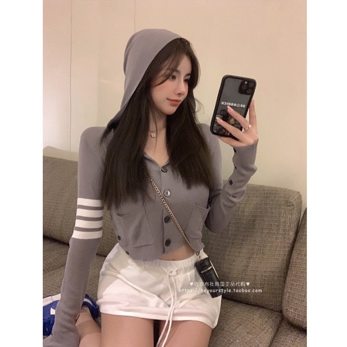 Áo Khoác Cardigan Dệt Kim Chống Nắng Kẻ Sọc Ngang Trẻ Trung