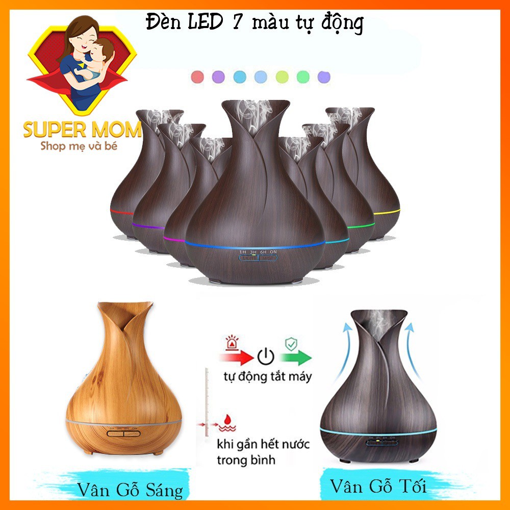 🔥MUA 2 TẶNG 1🔥 Máy Khuếch Tán Tinh Dầu hình lọ hoa, Máy Xông Tinh Dầu hoa Tulip, Máy Phun Sương 550ml