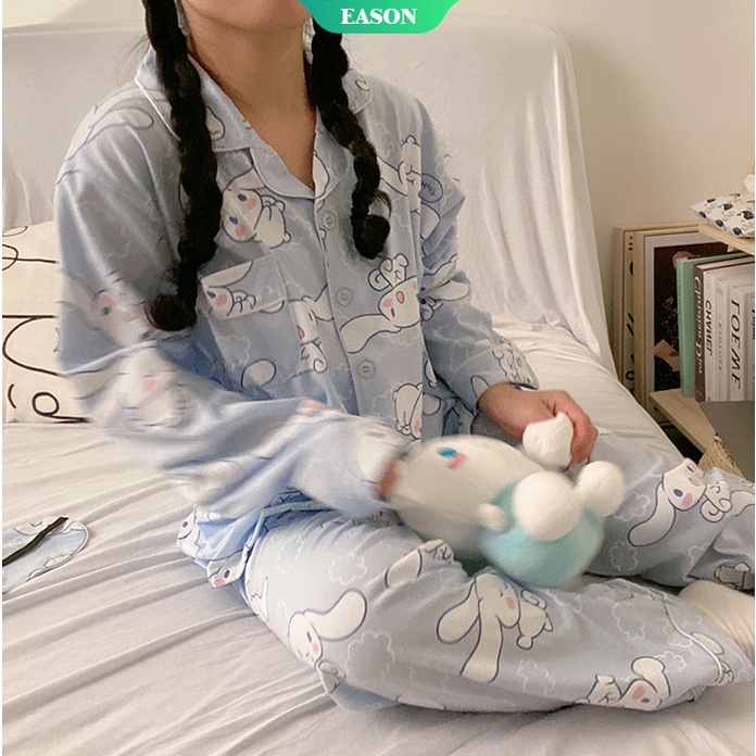 Bộ Đồ Ngủ cotton Tay Dài Dáng Rộng In Họa Tiết Cinnamoroll Phong Cách Nhật Bản Dành Cho Nữ