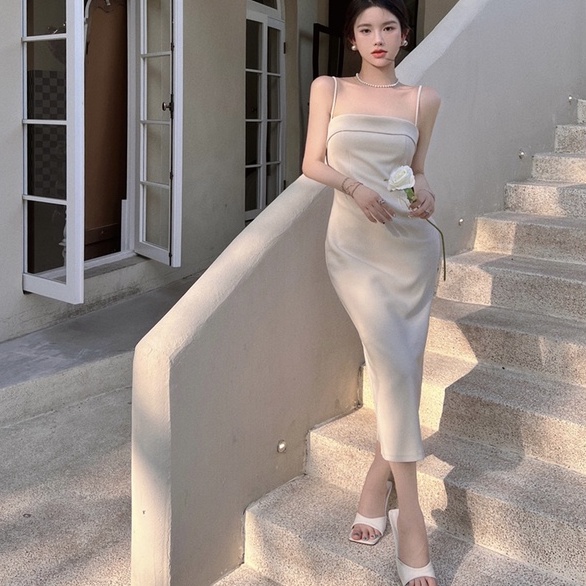 [SẴN S L] Đầm Body 2 Dây Dáng Dài Sexy Vải Co Dãn Có Lớp Lót Phong Cách Hàn Quốc VD119 ICC Official Store