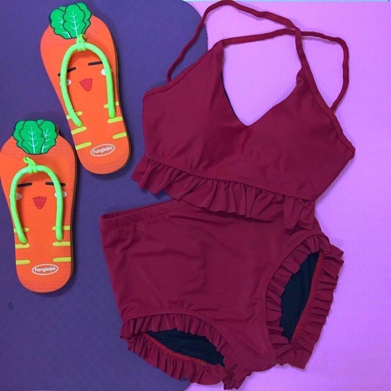Bikini Yếm Viền Bèo Ba Màu, Set Bộ Đồ Bơi Nữ Thắt Dây Lưng  Dễ Thương [Ảnh Chụp Thật] - OS027