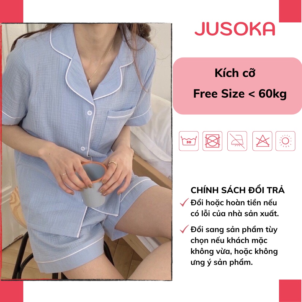 Đồ ngủ nữ Pijama mặc nhà chất liệu xốp đũi áo cộc quần đùi siêu mềm mịn JUSOKA DU01