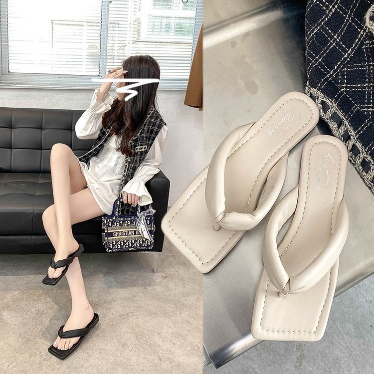 Fashionable Square Head Low Heel Flat Bottom Sandals for Women