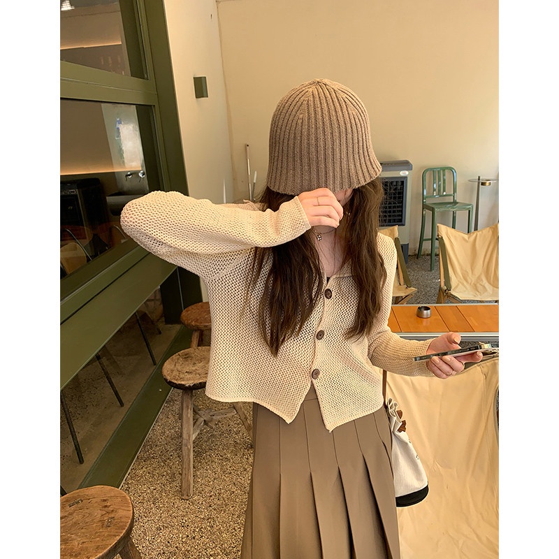 Áo cardigan dệt kim Quảng châu cao cấp màu kem chất đẹp len mỏng phong cách Hàn Quốc Kozoda AC30