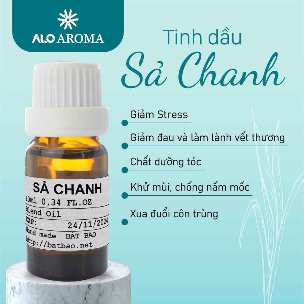 Tinh Dầu Sả Chanh Thiên Nhiên đuổi muỗi, côn trùng, thanh lọc không khí Lemongrass Essential Oil AloAroma