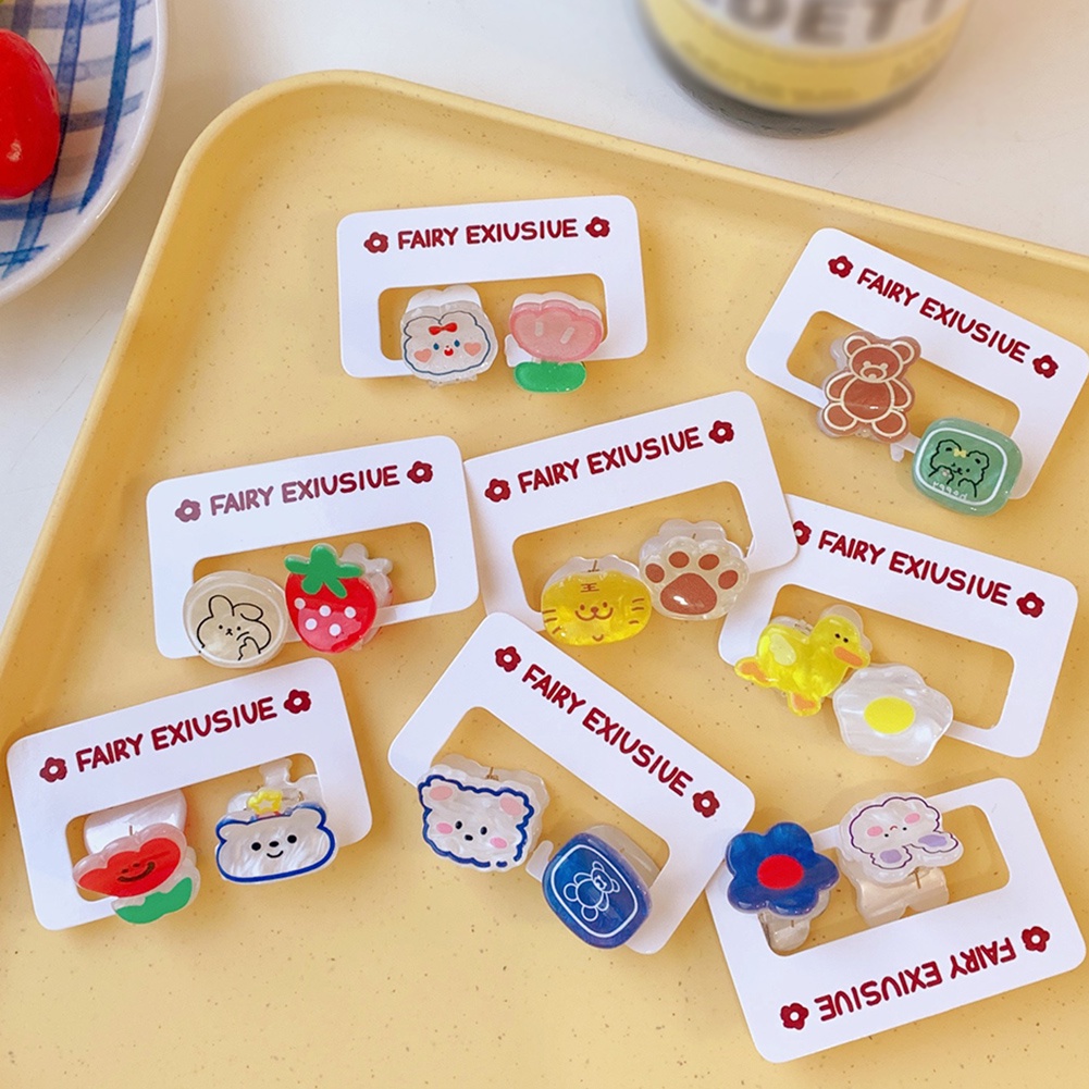 Bộ 2 Kẹp Tóc Mini Hình Hoa / Gấu Hoạt Hình Dễ Thương Cho Bé Gái