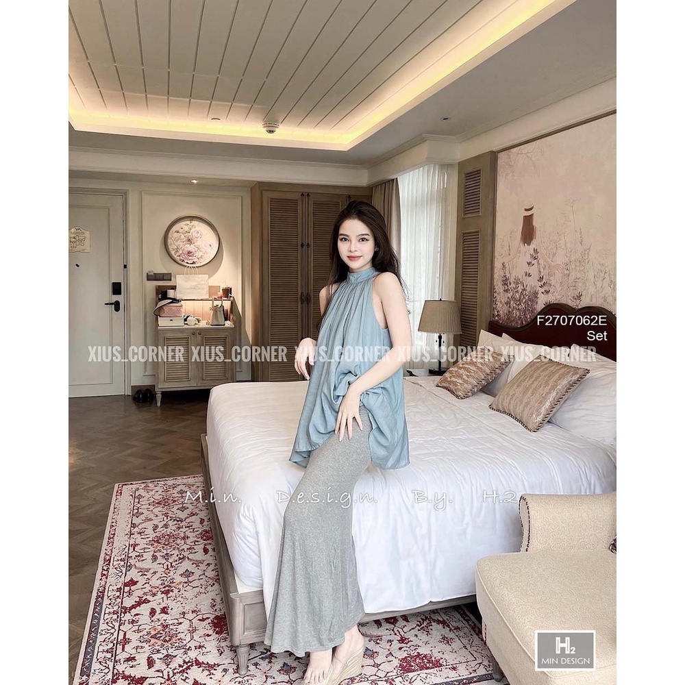 Set áo cổ yếm phối chân váy đuôi cá dáng dài!