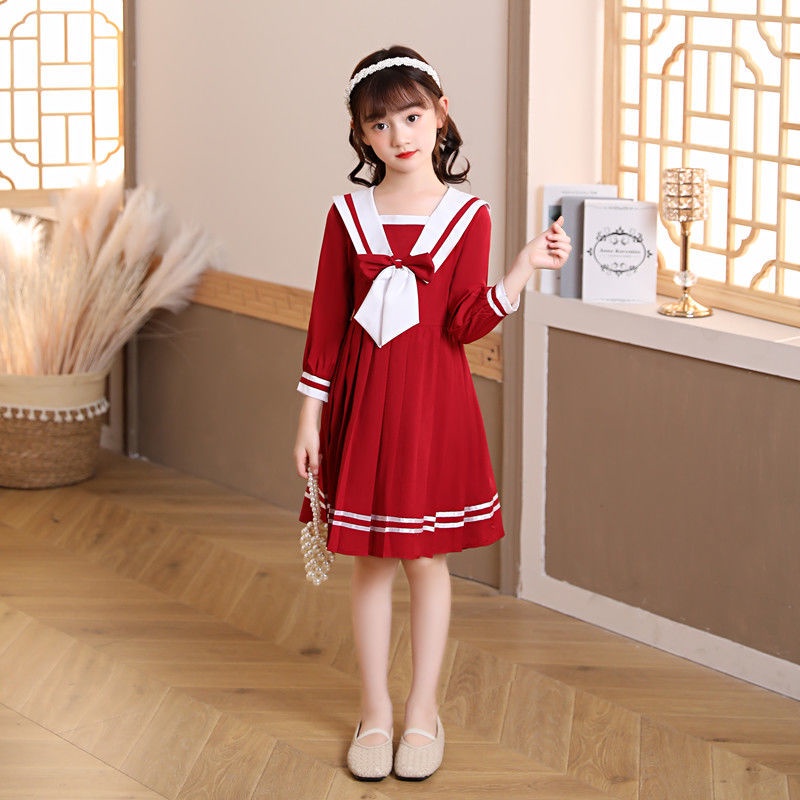 Đầm Dài Tay Phong Cách Preppy Thời Trang Mới 2022 Cho Bé Gái