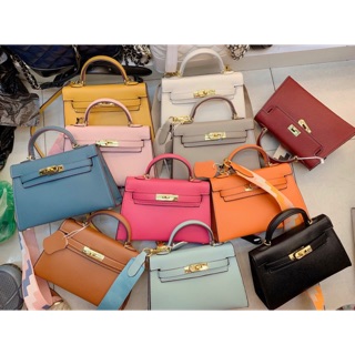 tặng kèm khăn - Túi kelly tag vàng sz 20 da espon ảnh thật +video