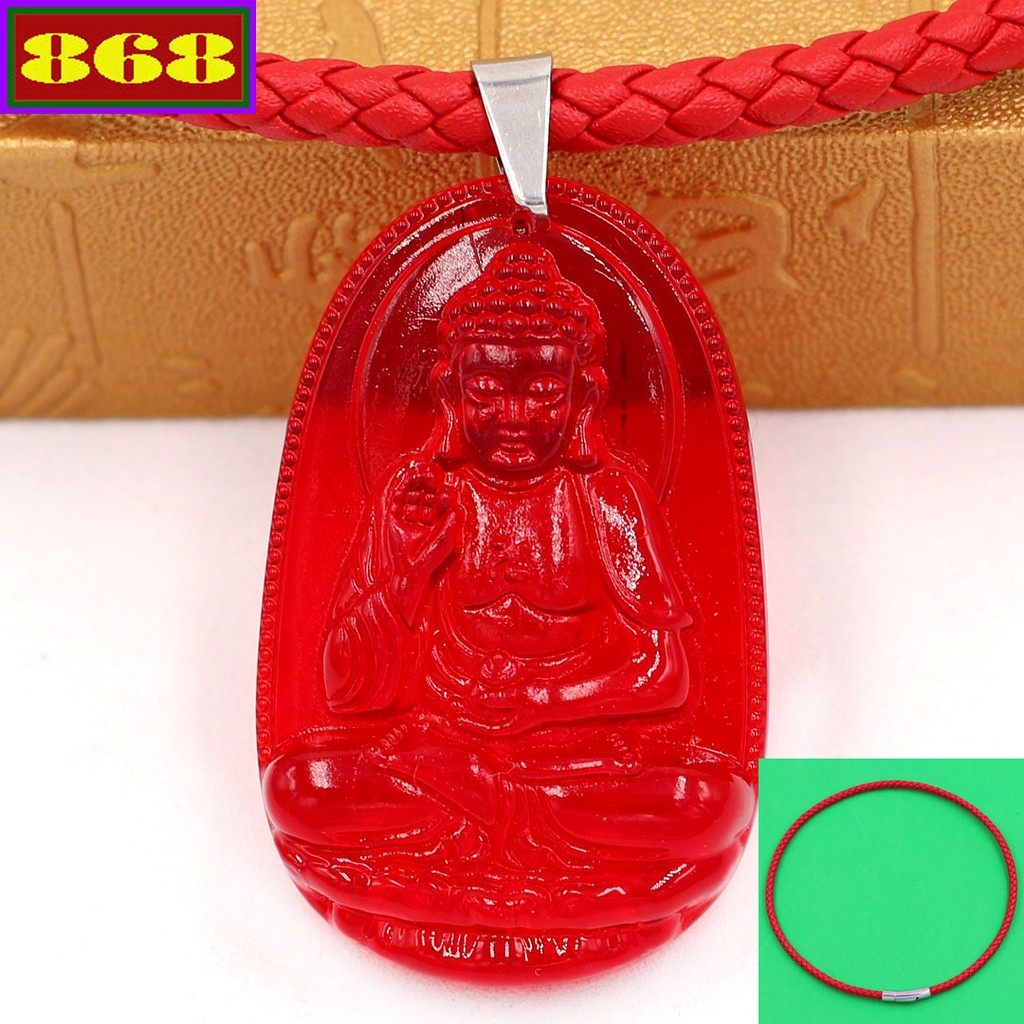 Vòng cổ dây da A di đà pha lê đỏ 3.6 cm DDOOVFLOB7 - Hộ mệnh tuổi Tuất, Hợi