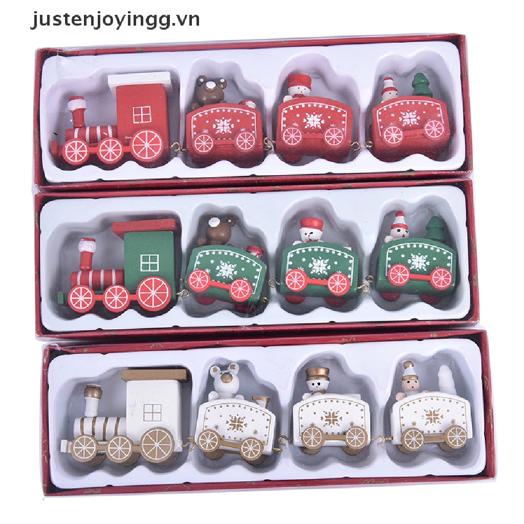 Mô Hình Tàu Lửa Bằng Gỗ 4 Nút Họa Tiết Giáng Sinh Trang Trí Nhà Cửa