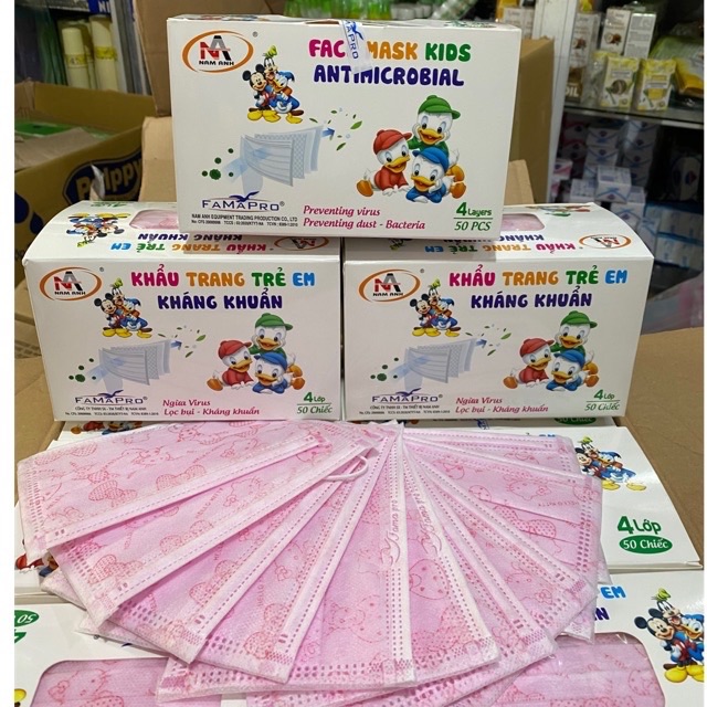 Khẩu trang trẻ em kháng khuẩn Famapro 4 lớp (1 hộp 50 cái) | BigBuy360 - bigbuy360.vn