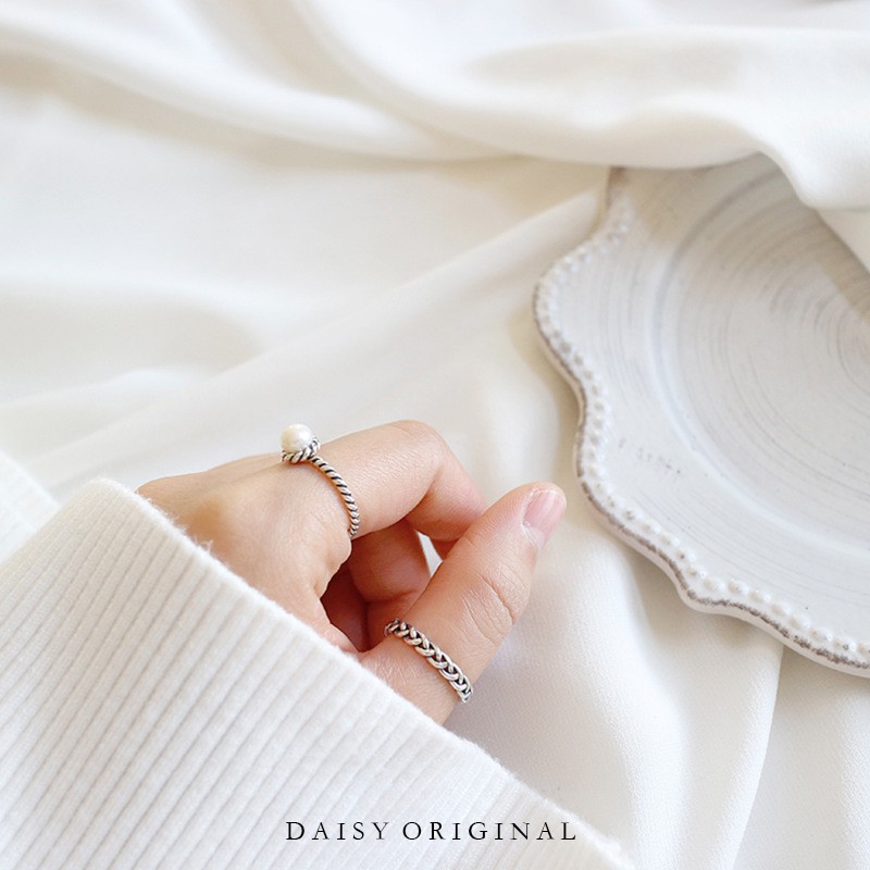 Set 2 nhẫn họa tiết bện đính ngọc trai phong cách Retro Hàn Quốc B15