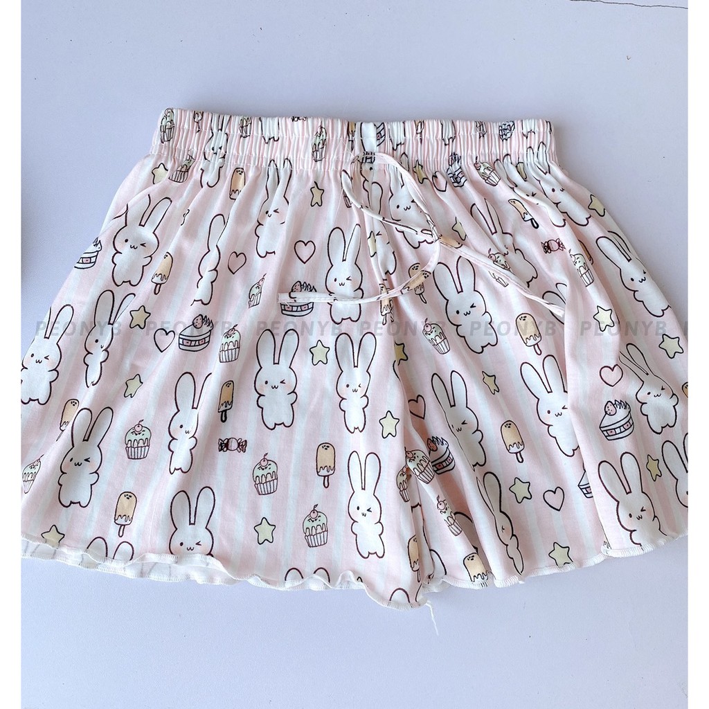 Quần Shorts Kitty Viền Bèo PEONYB Nữ [FREESHIP] 🌸 Short ngủ cute, sooc thun mặc ở nhà, culottes đùi ống rộng Ulzzang 🌸