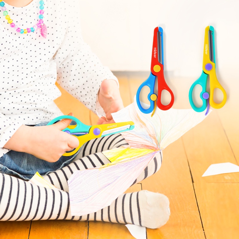 Kéo Tập Cắt Thủ Công - Lưỡi Dao Thép Bọc Viền Nhựa An Toàn Cho Bé - Mideer
