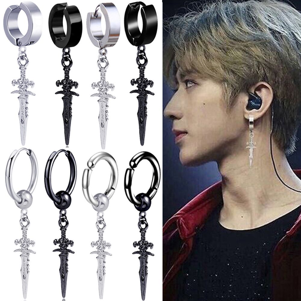 Khuyên kẹp vành tai bằng thép không gỉ hình chữ thập kiểu Hàn trẻ trung thời trang cho nam và nữ