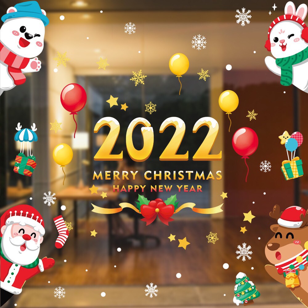 Decal trang trí Noel Hít Tĩnh Điện - Cùng những người bạn đón Noel năm 2022 ( Combo 2 tấm )