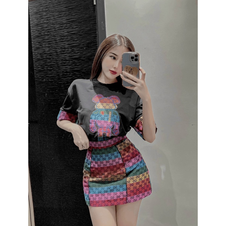 Sét Bộ 2 Món Đi Chơi Áo Thun Cổ Tròn Tici Kết hợp Chân Váy Ngắn Chữ A Chất Kaki Mặc Đep Dáng Xinh NEW UNISEX