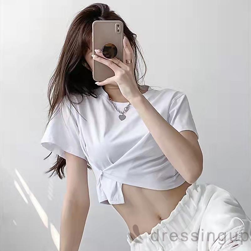 Áo Thun Tay Ngắn Cổ Tròn Dáng Ôm Màu Sắc Đơn Giản Dành Cho Nữ